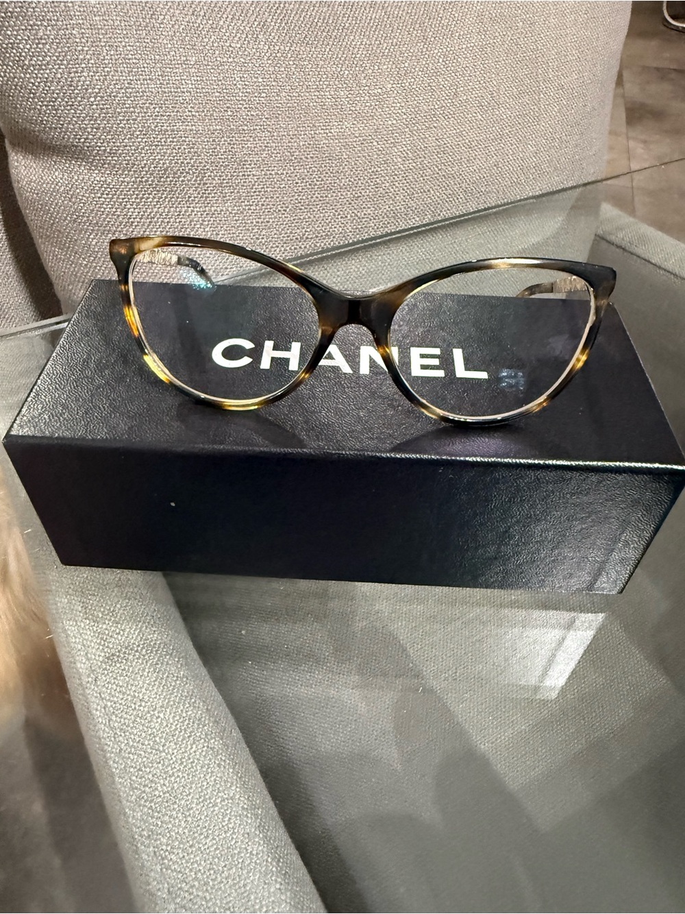 CHANEL Tortoise Cat-Eye Glasses in Brown and Black